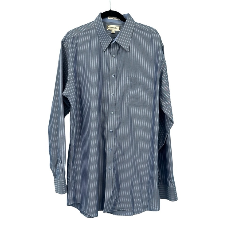 Paul Fredrick Blue Dress Shirt with Pinstripes Non-Iron 2-Ply Cotton